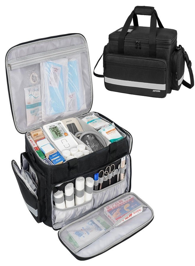 Jaffzora Medical Bag, Medical Equipment Case Empty, Large Home Health Nurse Bag with Shoulder Strap, Medication First Aid Organizer for Therapist, Doctors, Nursing Students (Black) - Image 1